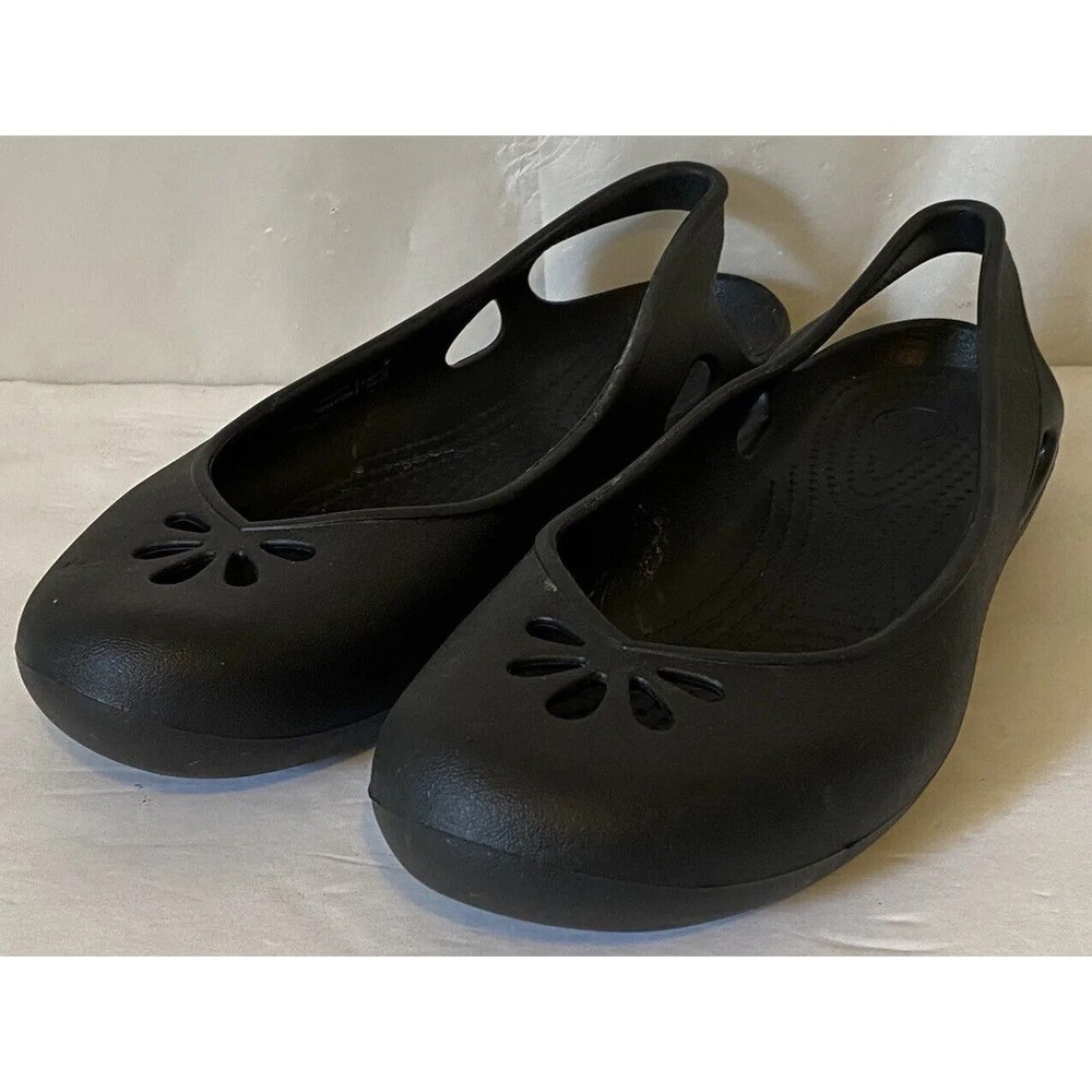 CROCS Taylor Slingback Flats Shoes Womens Sz 8  Black Slip On Comfort Casual